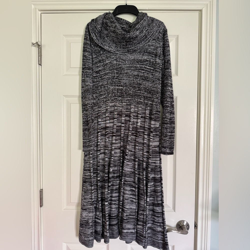Calvin Klein Black and Gray Long Sleeve cowl neck Dress
